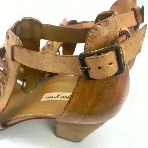 Paul Green christy leather Sandal Heeled ankle strappy Woven Tan Size US 9 EUC - Picture 5 of 9